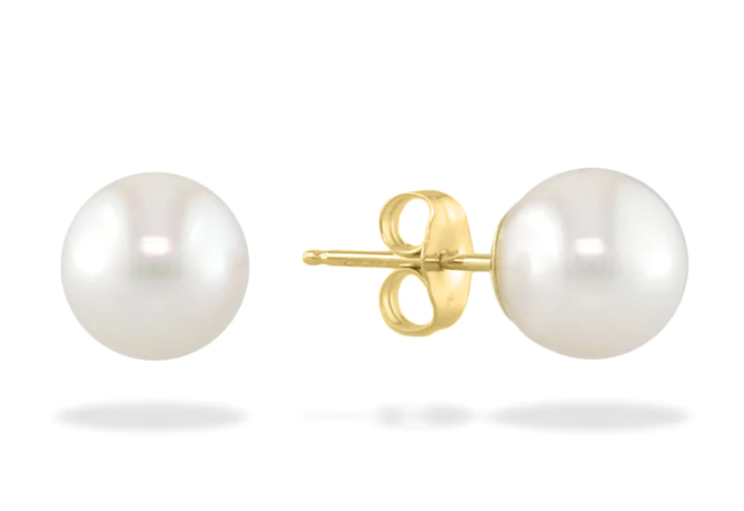 14K Yellow Gold 8mm Akoya Cultured Pearl Earrings