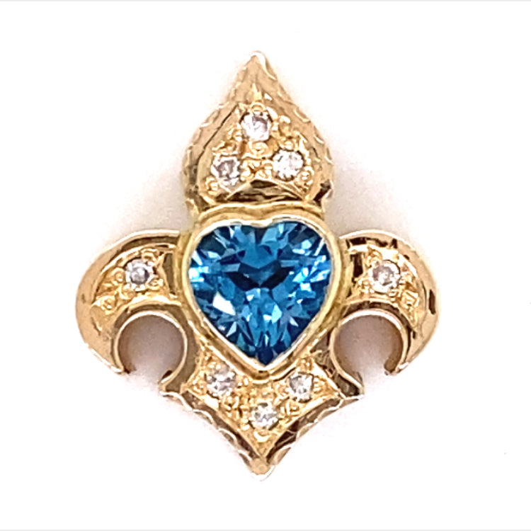 Estate Heart Shaped Blue Topaz Fleur de Lis Slide