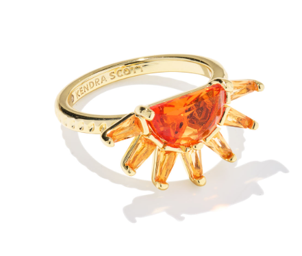 Samantha Sun Gold Plated Orange Glass Band Ring Sz 8 7 by Kendra Scott