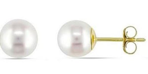 14K Yellow Gold 5mm "A" Akokya Cultured Pearl Earrings