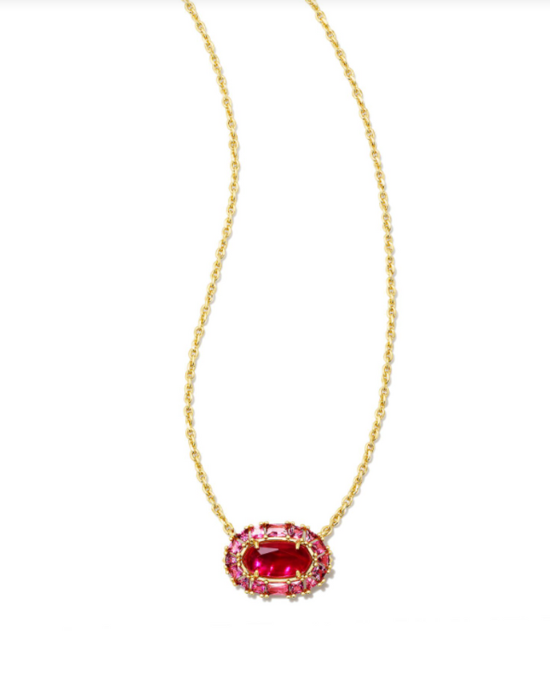 Elisa Yellow Gold Plated Crystal Frame Short Pendant Necklace with Raspberry Illusion by Kendra Scott