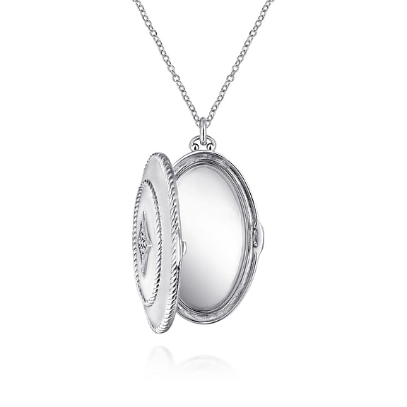 Sterling Silver Oval Locket Necklace with White Sapphire