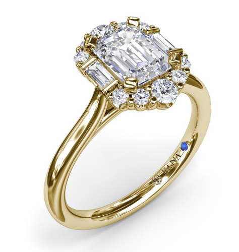 Yellow Gold Graduated Halo Emerald Diamond Semi-Mount Ring