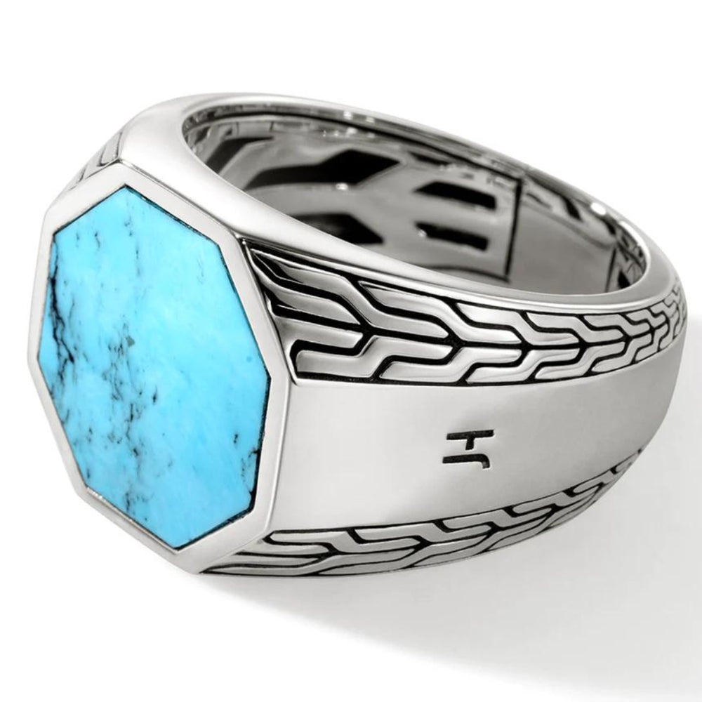 Silver Octagon Signet Ring with Treated Turquoise Sz 10 by John Hardy