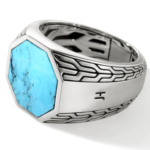 Silver Octagon Signet Ring with Treated Turquoise Sz 10 by John Hardy