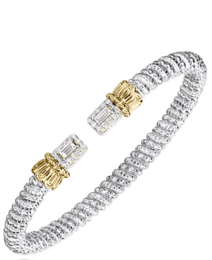 Sterling Silver & Yellow Gold Diamond Open Band Bracelet by VAHAN