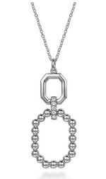 Sterling Silver Octagon 0.23cttw White Sapphire Bujukan Drop Pendant Necklace by Gabriel