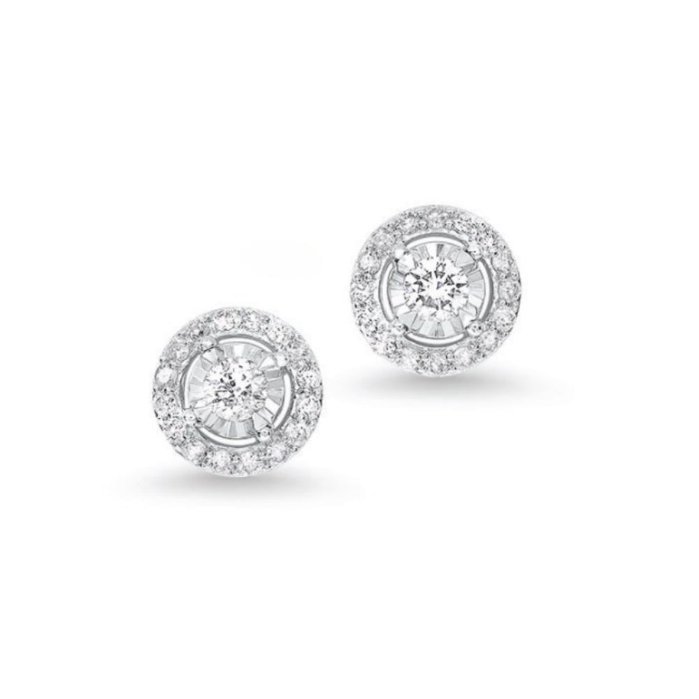 14K White Gold 0.10cttw Diamond Stud Halo Reflections Earrings