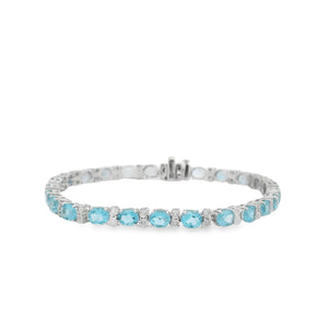 14K White Gold 10.00cttw Blue Topaz & 0.38cttw Diamond Bracelet by RJM