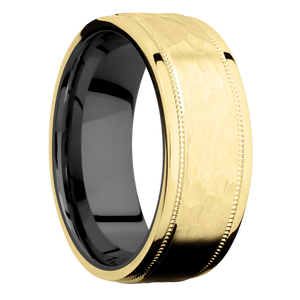 14K Yellow Gold + Hammer , Polish Finish + Zirconium